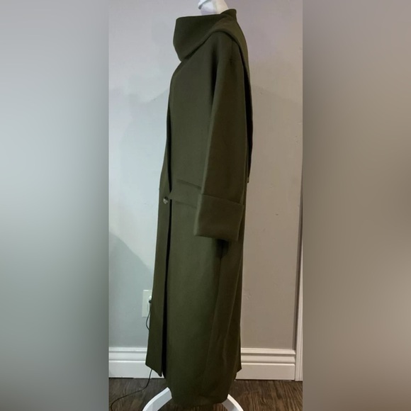ZARA Manteco Wool Scarf Oversized Coat ZW Collection In Olive Green Sz M-L NWOT - Picture 8 of 13